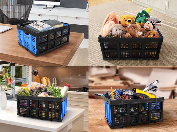 60L Portable Collapsible Storage Crate, Large Capacity Collapsible Milk Crate, Collapsible Crate, Practical Organizer for Heavy Duty Storage Crates for Bathroom, Office, Outdoor Garden