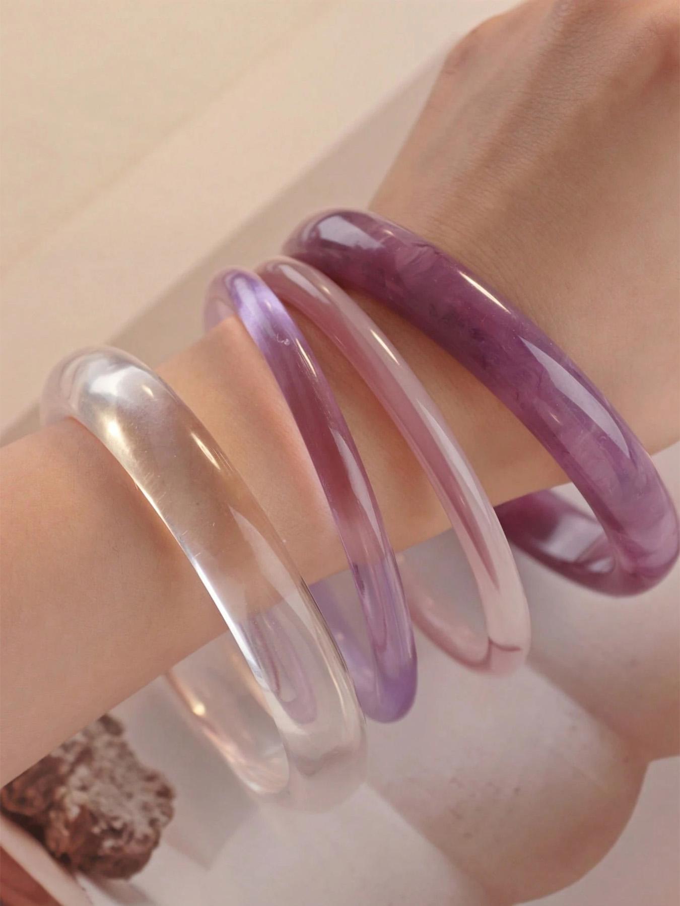 Elegant Retro Bracelet Set, 4 Pcs, Lavender Acrylic, Fashionable Minimalist Design, Women's Accessories, Daily & Party Wear