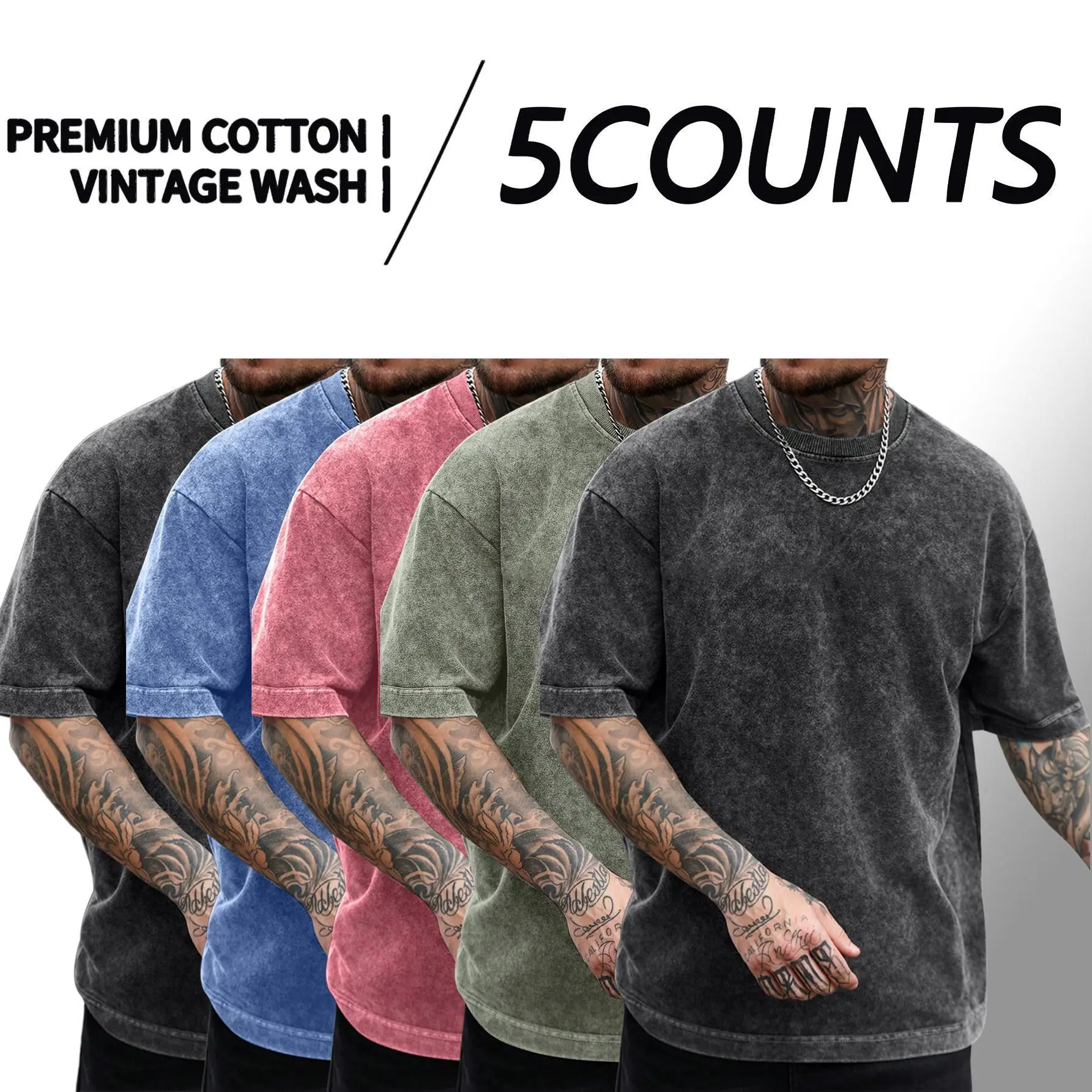 Men’s Washed Distressed Short-Sleeve T-Shirts, 3-Pack or 5-Pack Cotton-Blend Crew Neck Tees, Soft Loose-Fit Vintage Y2K Streetwear Tops for Summer and Casual Everyday Wear