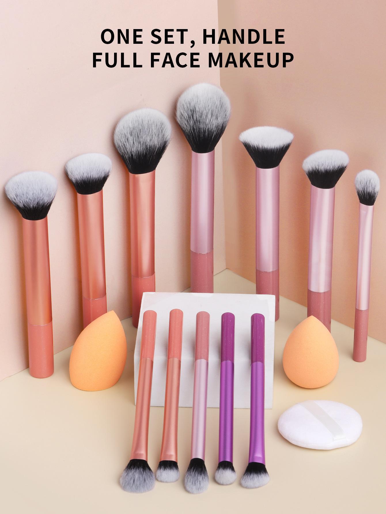 Multi-use Makeup Brush Set,12 Pcs/set Ergonomic Design Soft Cosmetic Brushes for Blush Contour Highlighter Concealer, Professional Facial Detailing Makeup Tools for Women & Girls, Multitask, Face Makeup Brushes Kits, including Sponge & Powder Puff