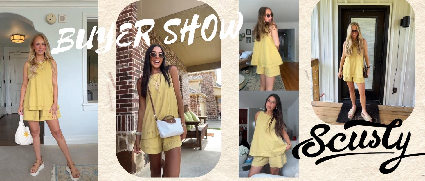 SCUSTY Women's Two Piece Outfit Cotton Matching Set A-Line Sleeveless Tank Tops and High-Waist Shorts with Pockets SCUSTY Women's Two Piece Outfit Cotton Matching Set A-Line Sleeveless Tank Tops and High-Waist Shorts with Pockets