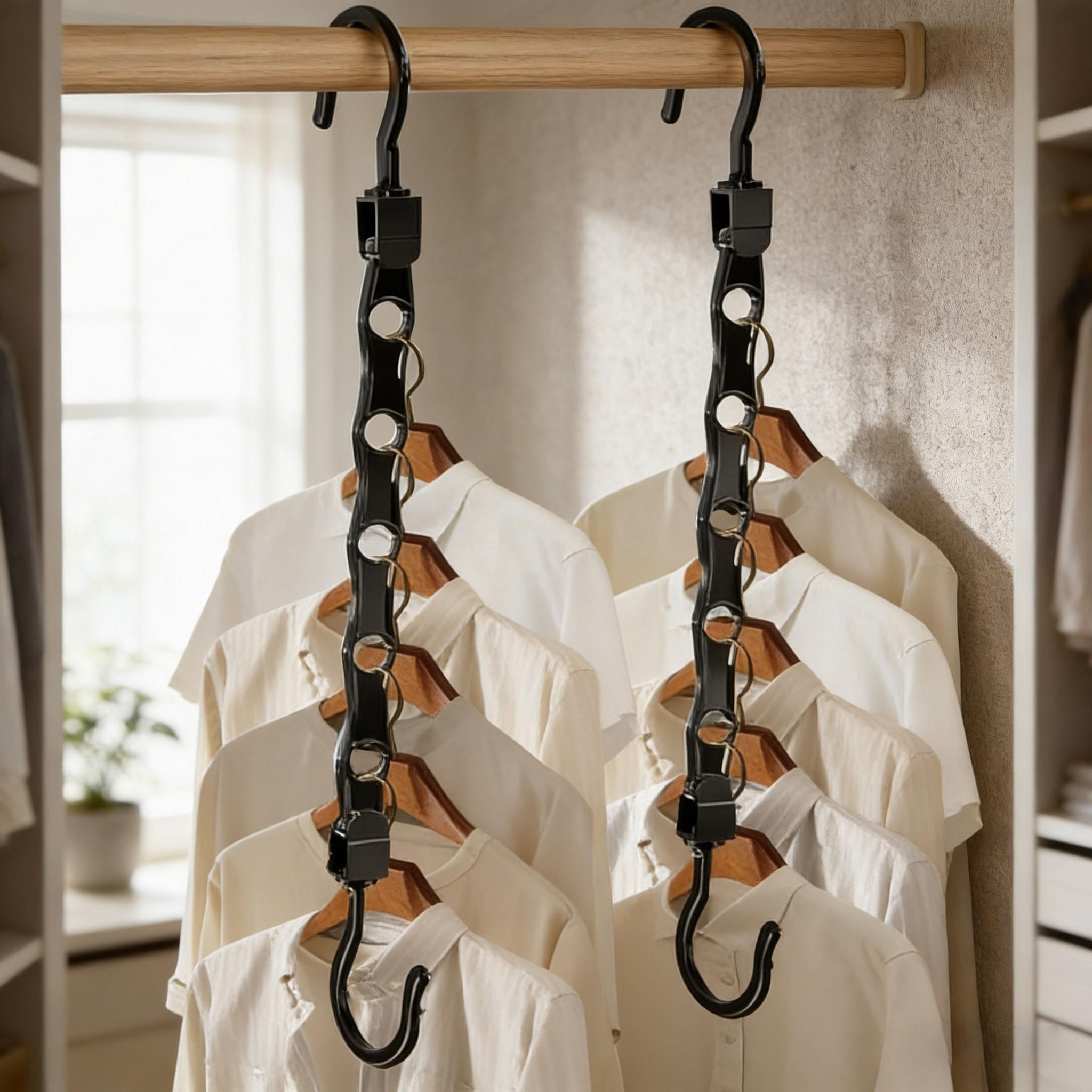 2pcs Creative Windproof Magic Clothes Hanger, Multifunctional PP Plastic Rotating Foldable Hanger, 5-Hole Storage Hook, Small Non-Slip Home Travel Hanger