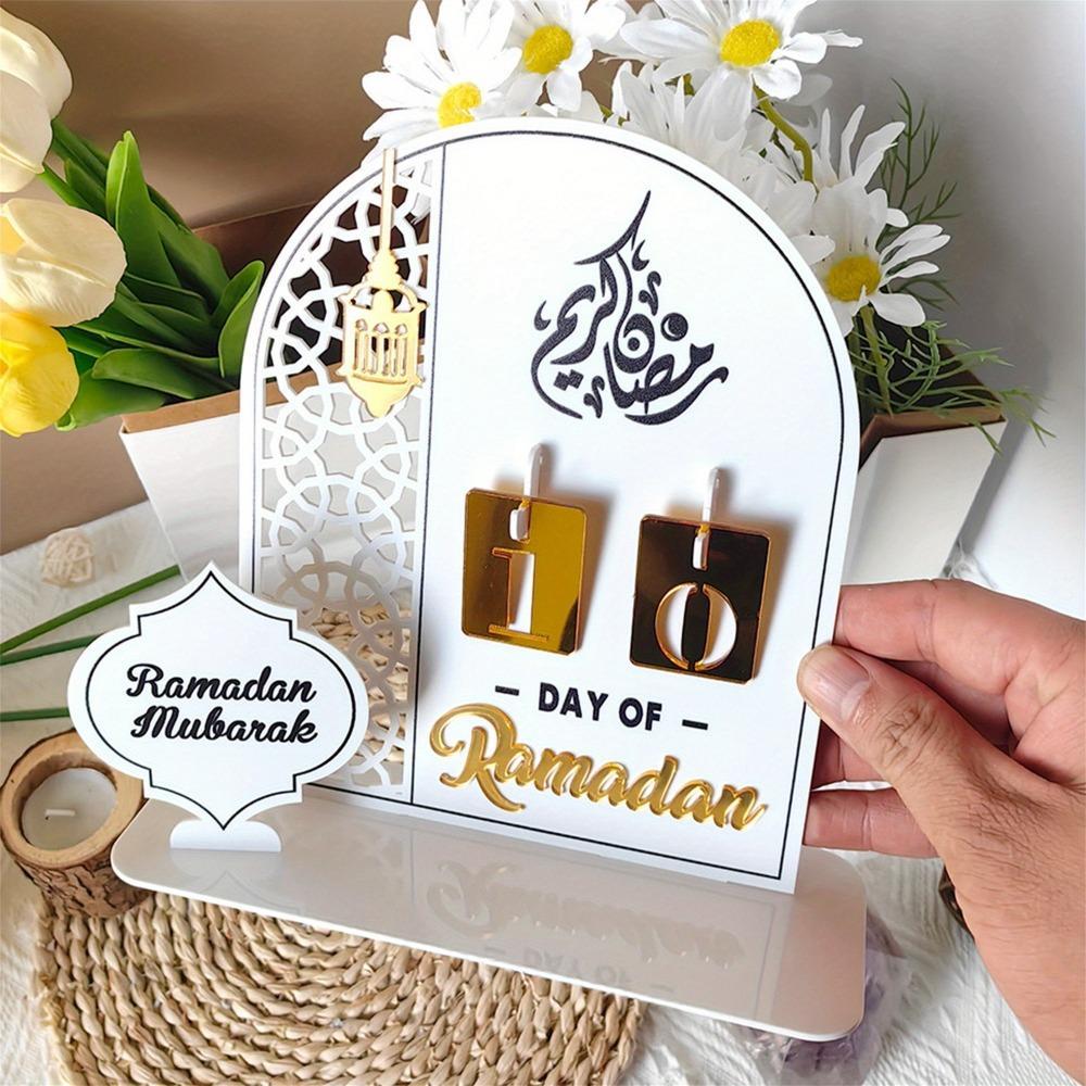 Ramadan Acrylic Countdown Calendar - Tabletop Eid Mubarak Advent Decor for Home & Indoor Ramadan/Eid Celebrations