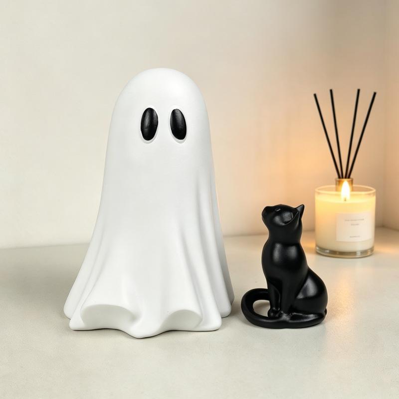 Viral Ghost Black Cat Halloween Decor, Cute Spooky Resin Cat Figurine, Aesthetic Gothic Tabletop Ornament, Witchy Home Desktop Decoration, Haunted Shelf Display, Fall Party Decor, Cozy Room Accent, Cute Halloween Gift Idea, Decor Figurine Ornaments, Resin