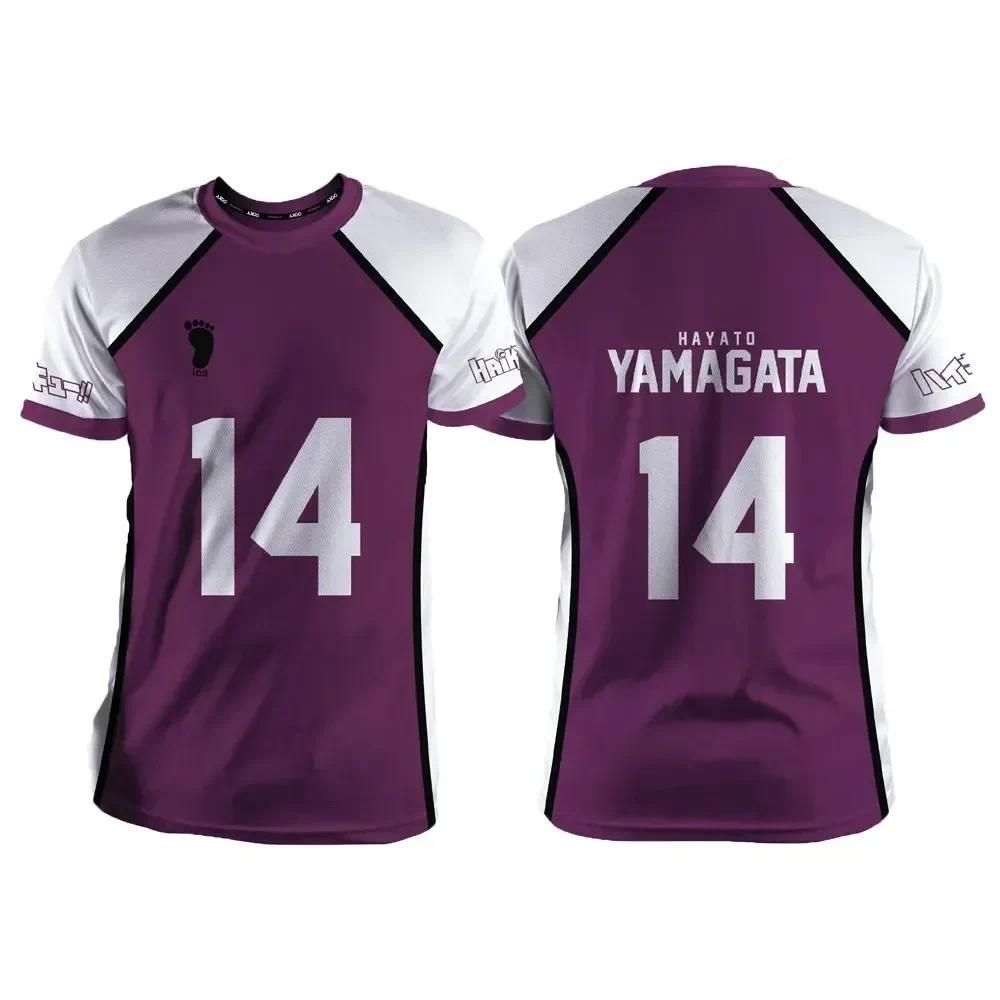 Haikyuu Shiratorizawa Purple Anime Cosplay Jersey T-Shirt Unisex Summer Short Sleeve Children Fashion Women Men Cartoon Tee Tops