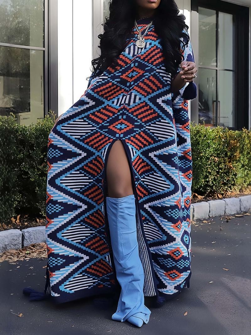 Long Bohemian Ethnic Style Shawl Sweater Cape Knit Top Outerwear, Travel, Women's Fashionable Wrap Cardigan