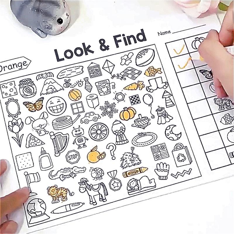 Look and Find Book for Kids, Fun Coloring and Drawing Activity Book, Quiet Time Picture Book, Unisex Art Workbook