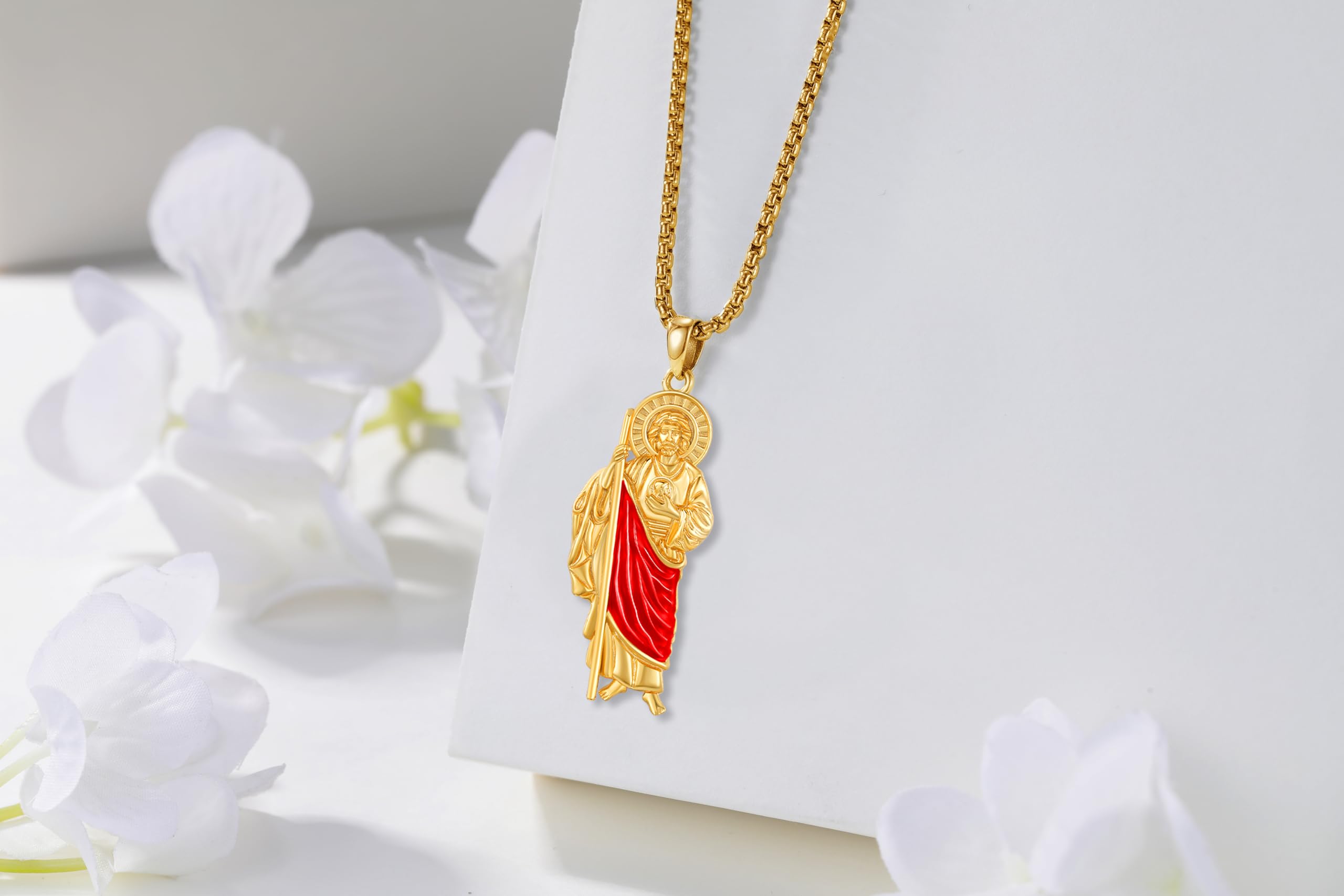 Thanches 925 Sterling Silver San Judas Necklace St. Jude Medal for Men Women Religious Hope Protection comfort Pendant Jewelry Gift