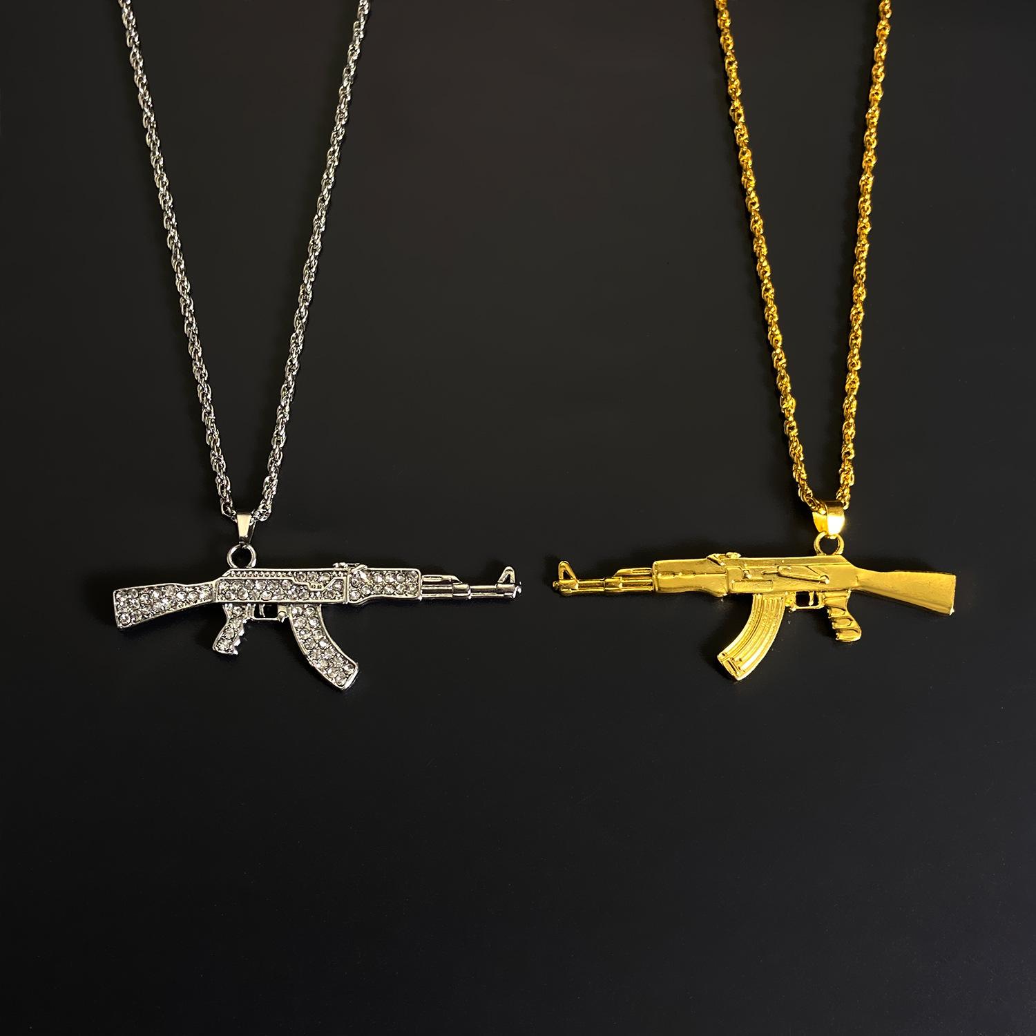 Hiphop Feng Shui Drill Decor Ak47 Assault Rifle Necklace, Perfect for Holidays & Daily Wear, Great Gift for Friends & Family, Chain Jewelry, Fashion Jewelry Accessories