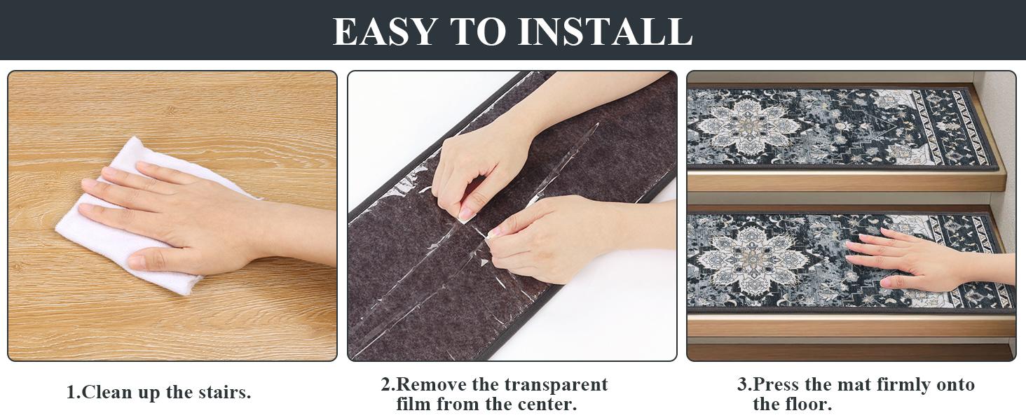 [SpringGlowUp] HEBE Carpet Stair Runner for Wooden Steps Indoor 8"x30" Peel and Stick Non Slip Stair Treads Reusable Easy To Install Sturdy Cleanable for Dogs Kids and Elders