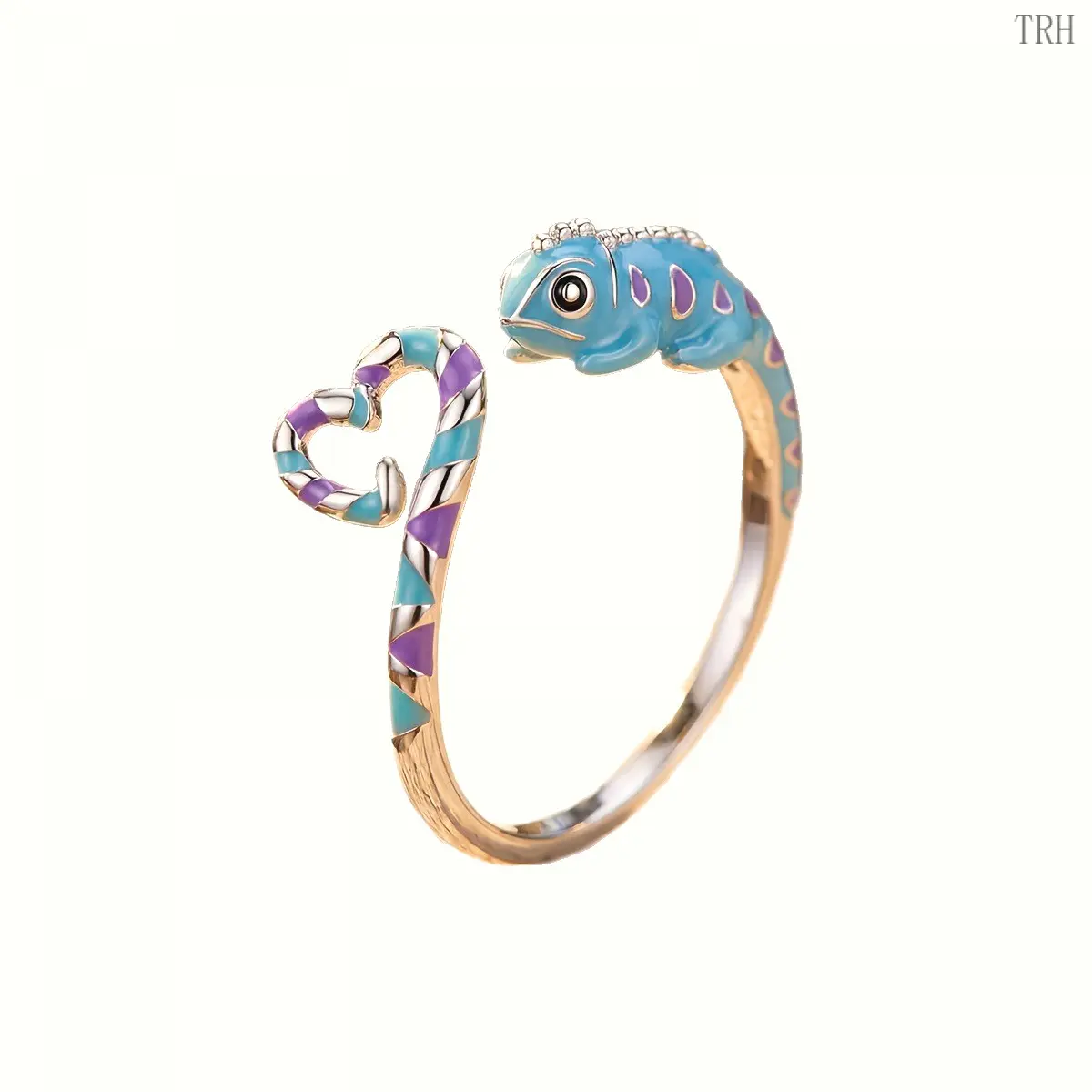 Cute Chameleon Index Finger Ring, Heart Tail Lizard Open Adjustable Ring, Whimsical Reptile Statement Jewelry for Daily Wear & Party Look