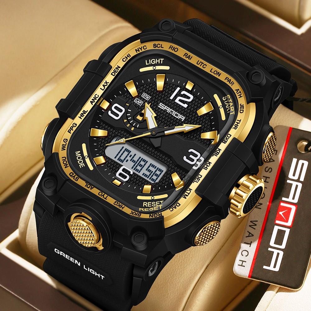 Men's Fashion Watch Dual Display Countdown, Waterproof Night Glow Square Multifunctional Outdoor Sports Watch, Daily Wear [6310]