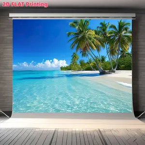 1pc Ocean Beach Tropical Backdrop Bohemian Palm Tree Design Multiple Sizes Paradise Beach Wall Decoration for Themed Parties Photo Shoots