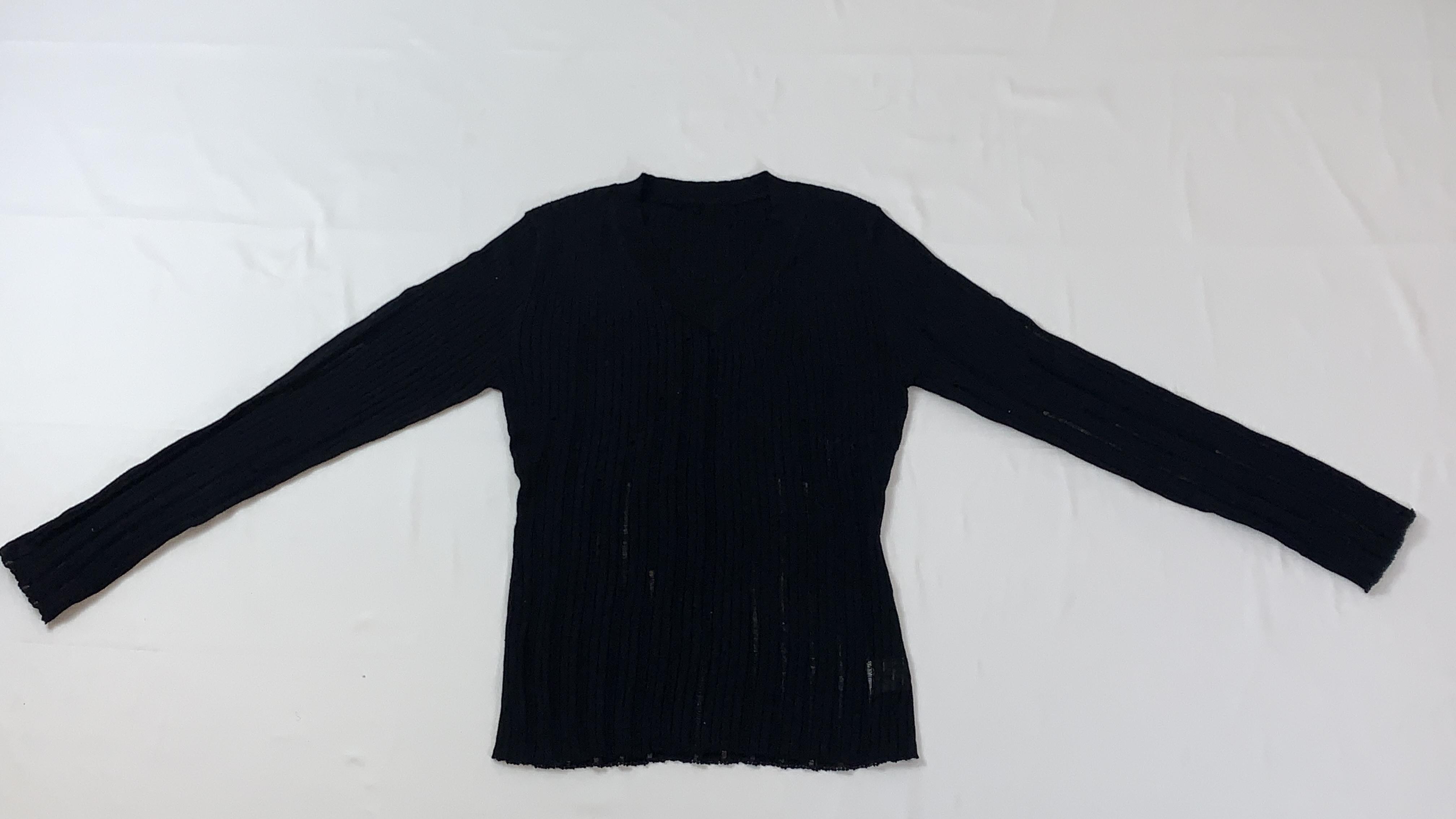 2026 Spring Summer Black Distressed V-Neck Ribbed Knit Top, Hollow Long Sleeve Sweater,Edgy Distressed Black Knit Sweater, Punk Rock Style, Minimalist & Sexy Fashion
