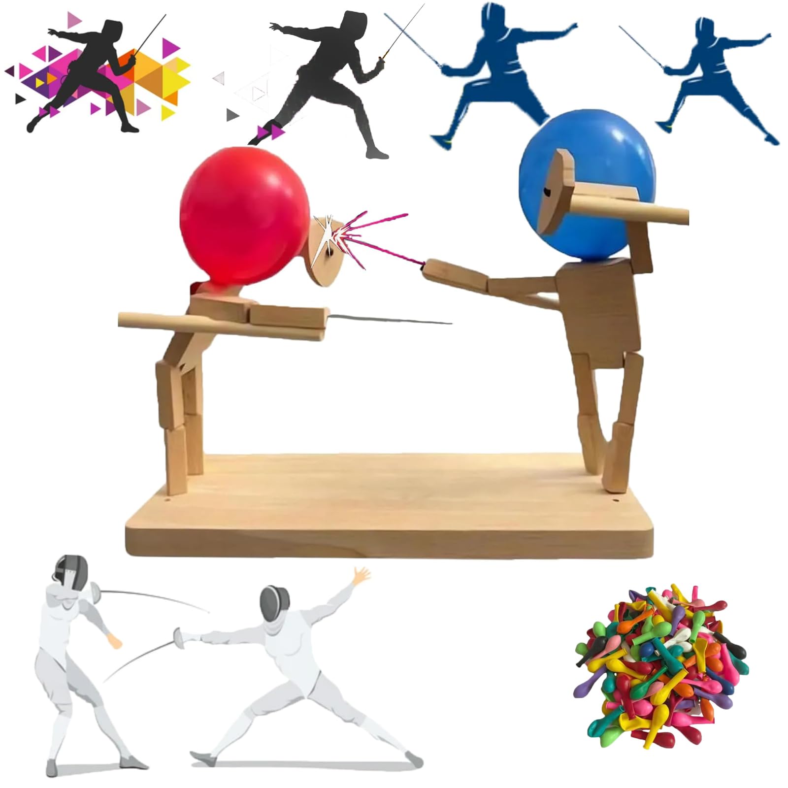 Balloon Bamboo Man Battle Handmade Wooden Fencing Puppets, Pre ...