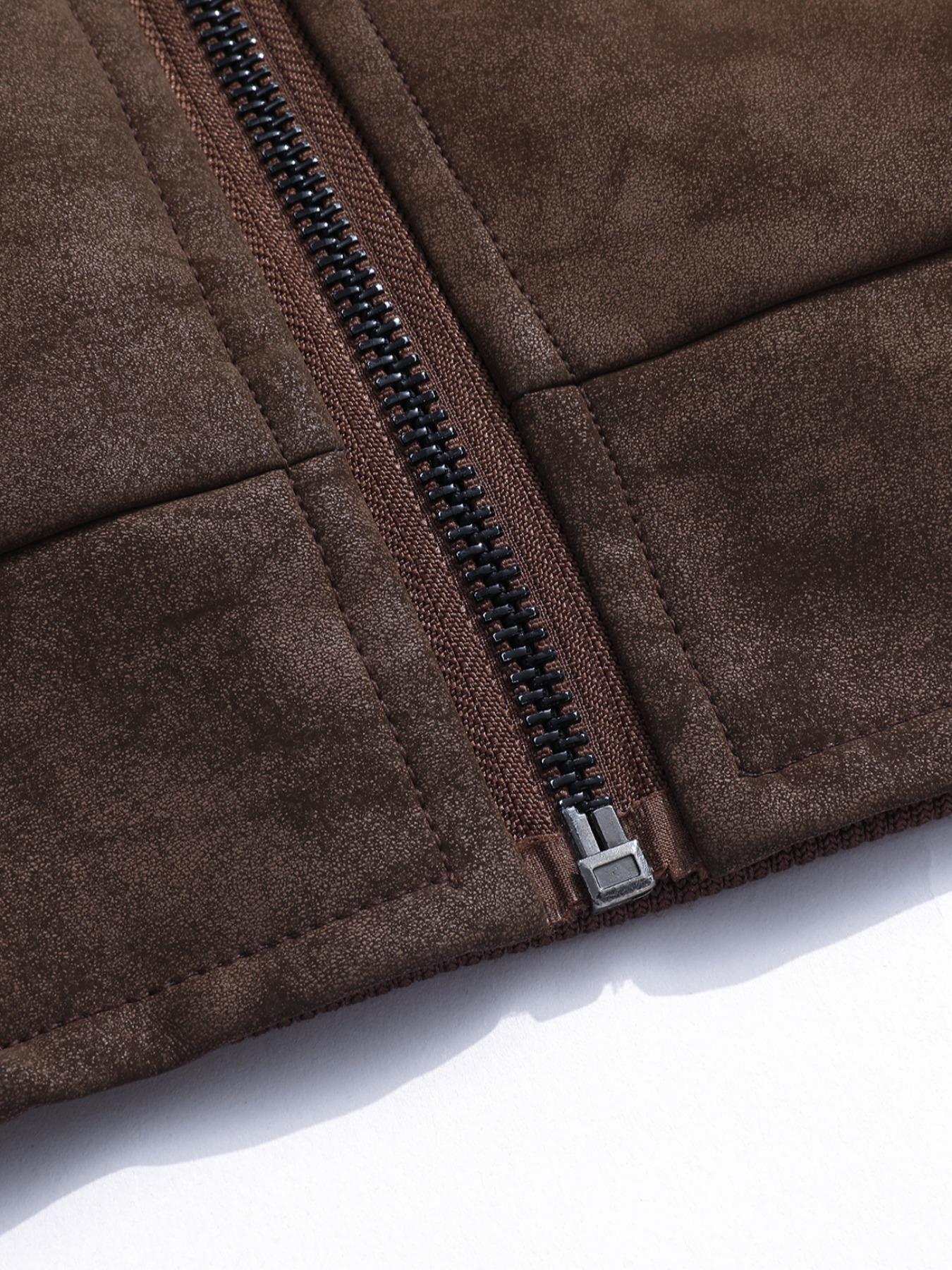 Men's PU Leather Jacket, Stand Collar Slim Fit Outdoor Windproof Coat, Artificial Leather Outerwear, Casual Fashion Jacket, Casual Athletic Jacket