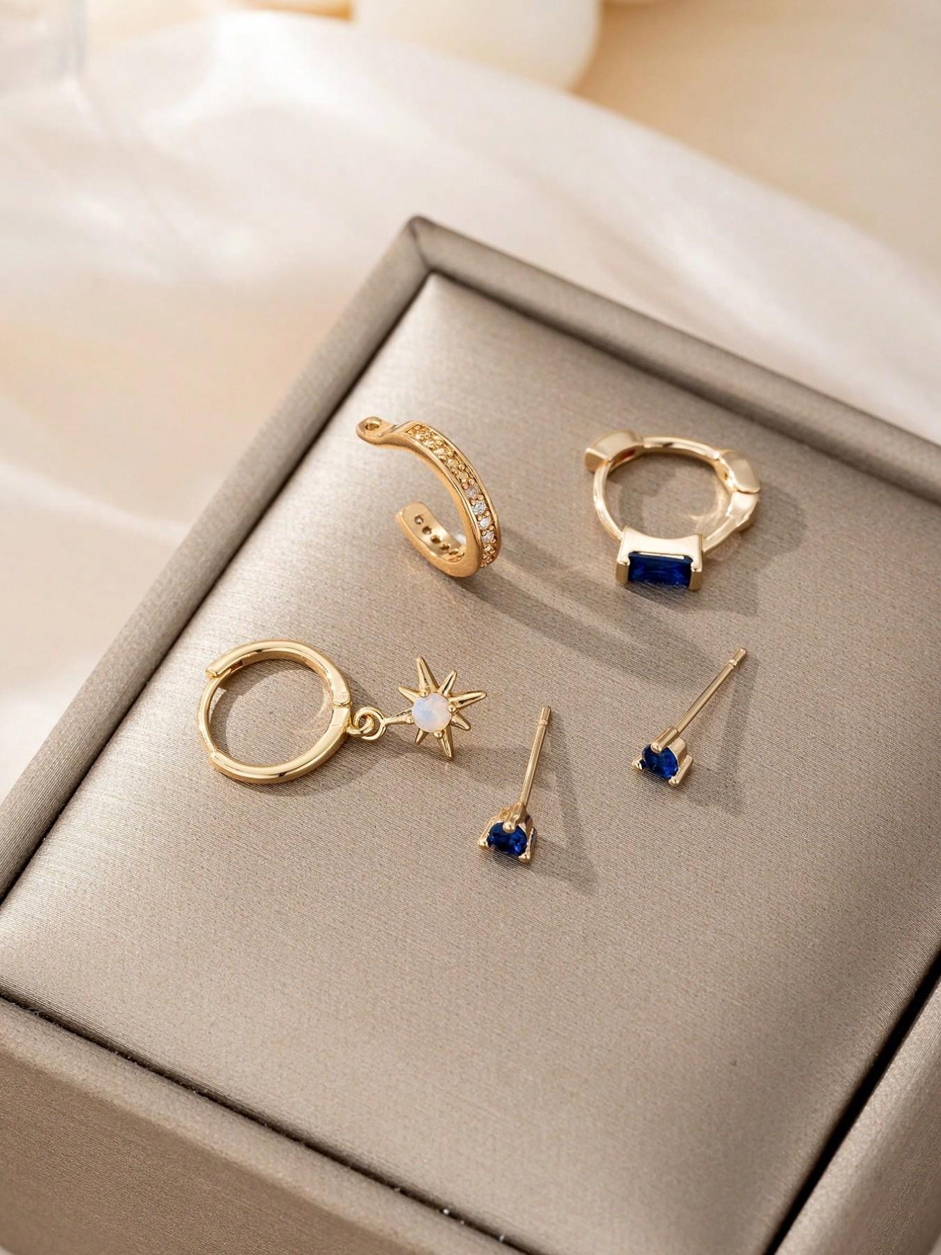 Women's Fashion Jewelry Set, Blue Artificial Zircon Earrings, Perfect for Music Festivals & Parties, Stylish Accessory