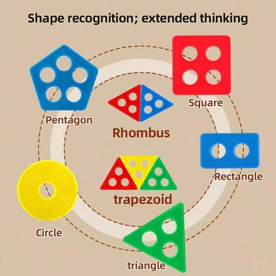 Geometric Shape Matching Block Toy Set | Early Education Cognitive Toy for Infants 0-3 Years Old | Four-Column Peg Matching Game