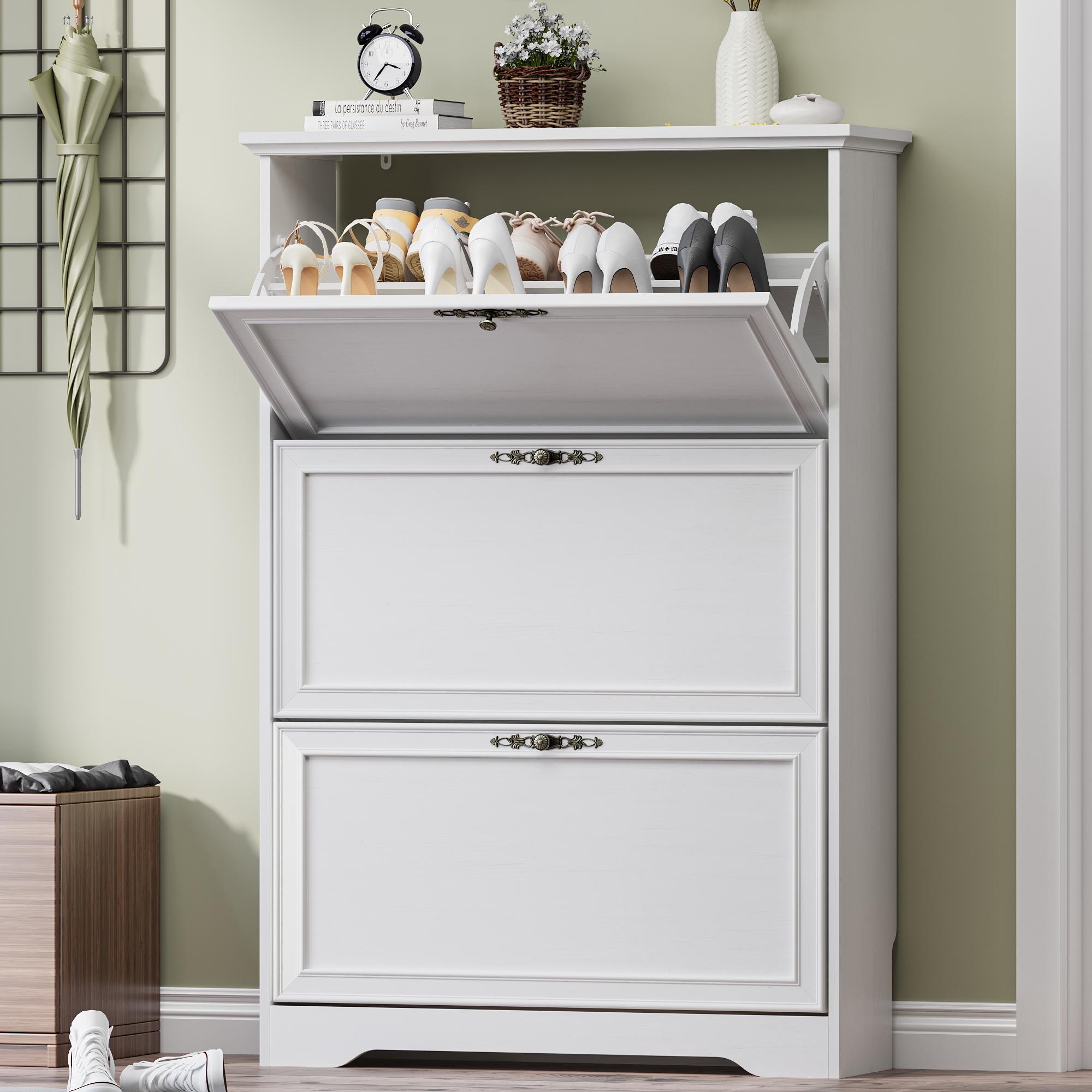 3 Flips Shoe Cabinet for Entryway, Narrow Shoe Storage Cabinet with Adjustable Shelves, Wooden Space-Saving Organizer and Rack for Foyer, Closet, Hallway 3 Flips Shoe Cabinet for Entryway, Narrow Shoe Storage Cabinet with Adjustable Shelves, Wooden Space-Saving Organizer and Rack for Foyer, Closet, Hallway