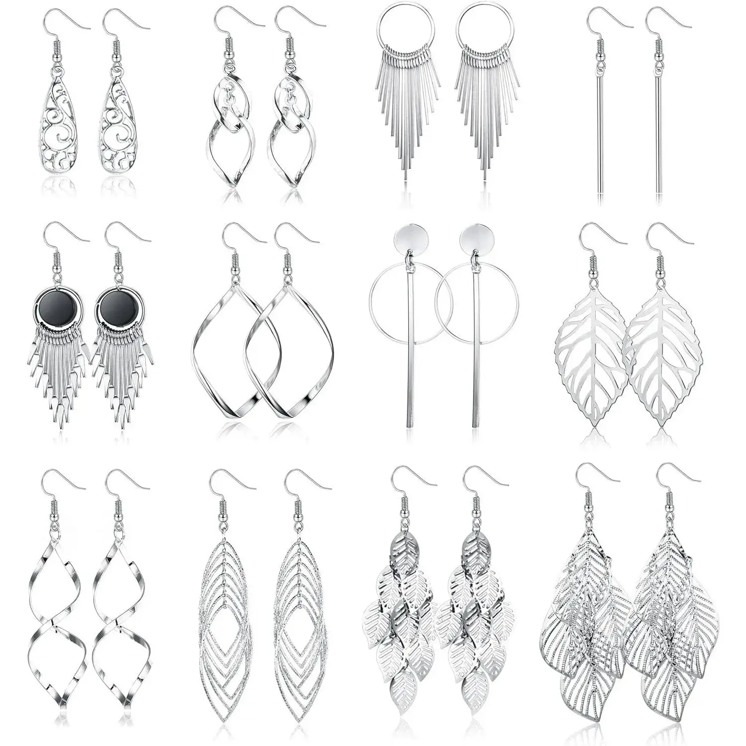 Pendant women's earrings Bohemian women's earrings Pendant hypoallergenic silver tassel earrings Wave leaf long bar statement Women's dangerous earrings Daily set