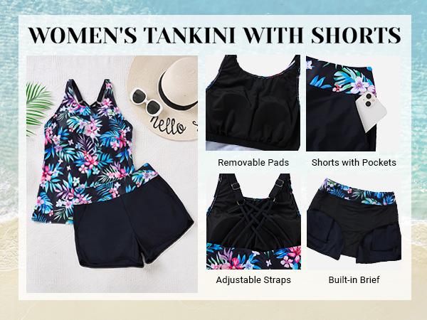 Daci Women Two Piece Tankini Swimsuits - Tummy Control Bathing Suits with Shorts 2026 High Neck Swimwear Two Side Pockets