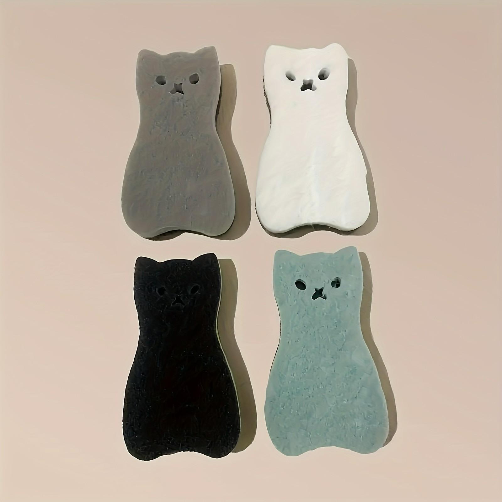 Cute Cat-Shaped Kitchen Sponge Set, Multi-Functional Durable Cleaning Brush, Light Mint Colors, Essential Kitchen Tool
