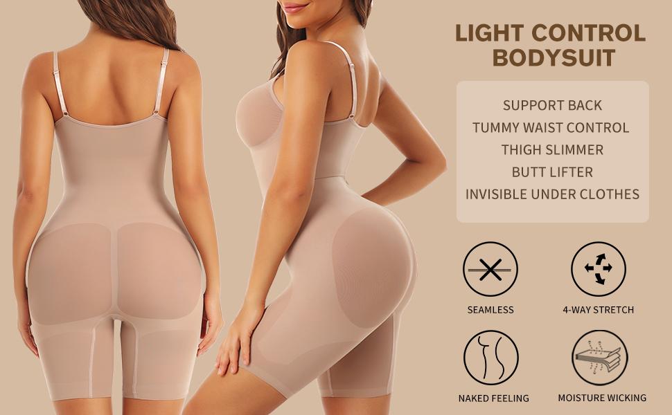 Women's Bodycon Fitted Bodysuit, Compression Body Shaping Underwear with Tummy Control & Lift, Butt-Lifting, Thigh-Slimming, Soft Breathable Fabric, Adjustable Shoulder Straps, Seamless Look for Daily Wear