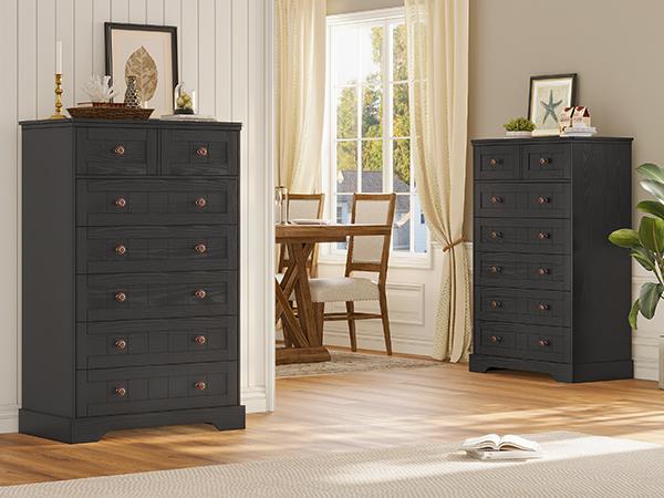 Hasuit | 51.4 Inch Tall Dresser Farmhouse 7 Drawers Dresser with Hand Carved Panel Dressers Chest of Drawers Large Wood Closet Storage Organizers