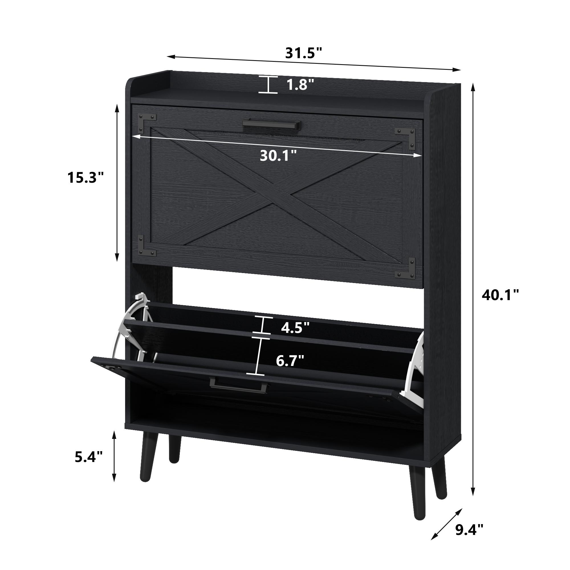 Farmhouse Shoe Storage Cabinet with 2-4 Flip Drawers & Barn Door Design - Freestanding Slim Narrow Shoe Organizer for Entryway, Foyer & Hallway
