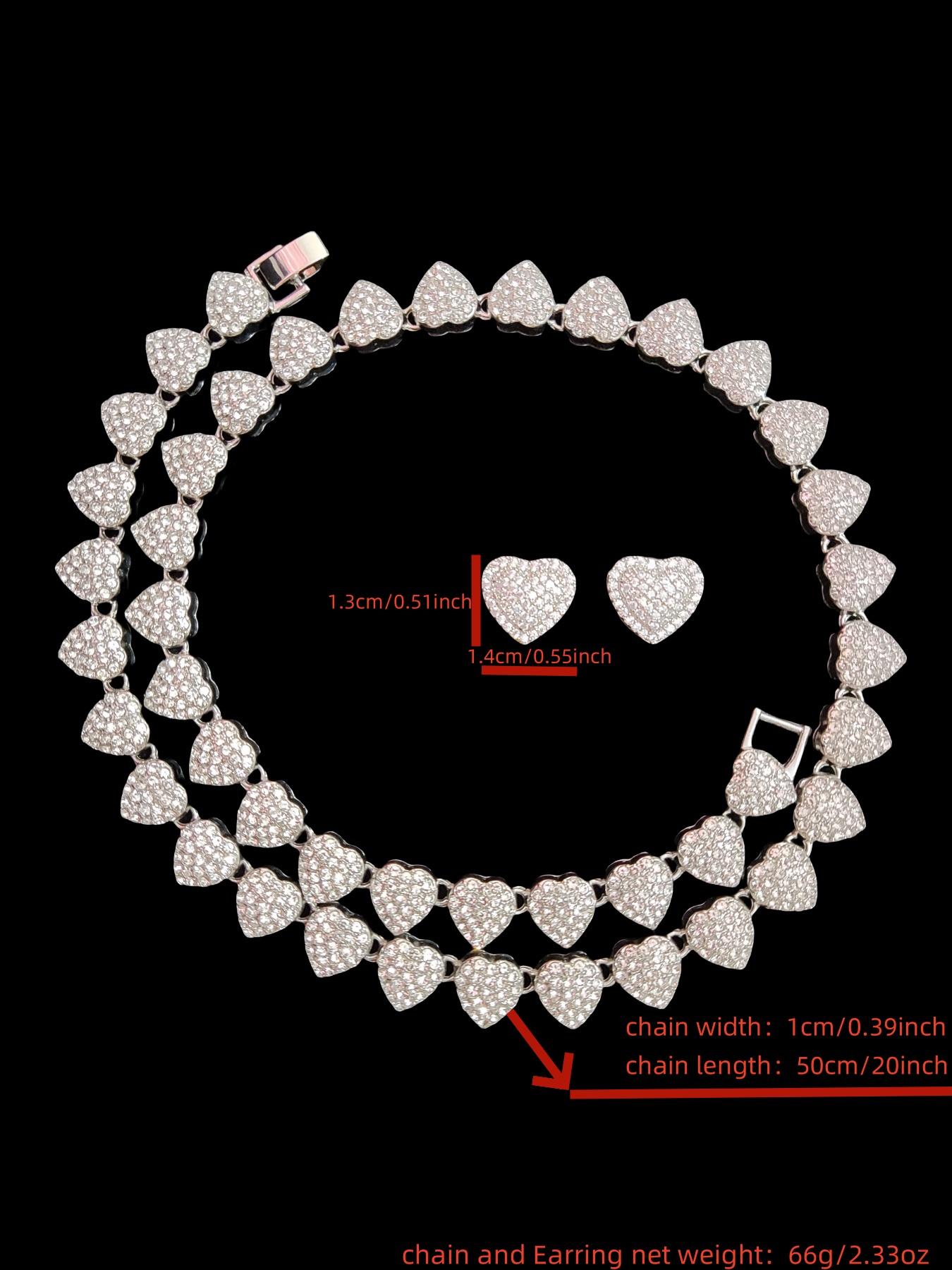 2Pieces/Set Women Heart Earrings & Necklace Set, Artificial Zircon Fashionable Jewelry Set, Street Style, All-Season Wear, Perfect Gift for Her