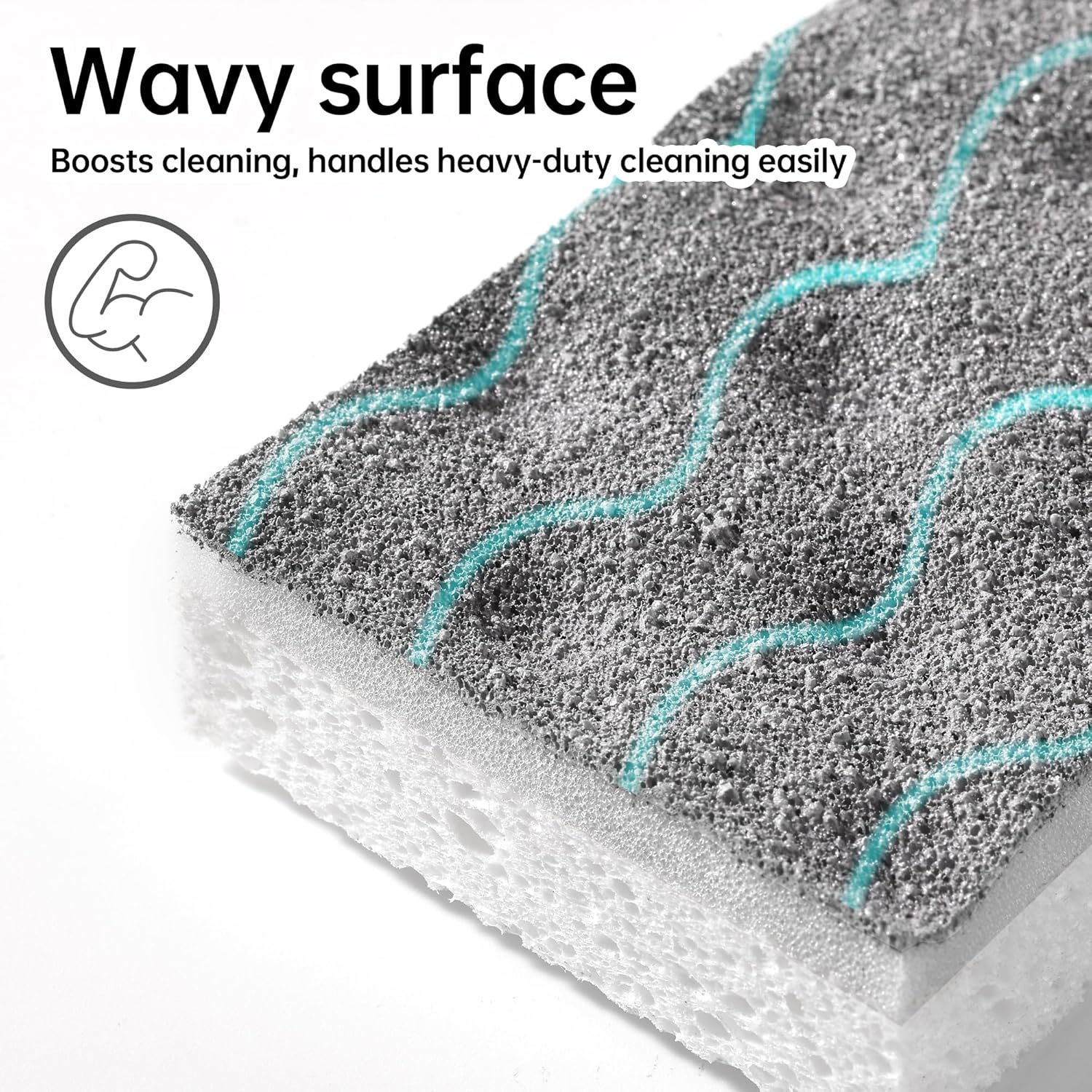 Textured Clean Sponges, Dual-Sided Non-Scratch Soft Scrub Dish Sponge, Safe for Non-Stick Cookware, Kitchen and Household Cleaning, 12 Pack [Grey & White]