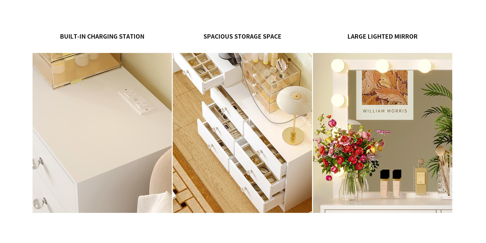 【Black Friday】VOWNER Makeup vanity mirror and Lights & Power Outlet, 8 Drawers, Makeup Vanity Table with 2 Shelves,White dressing table Furniture Storage 【Black Friday】VOWNER Makeup vanity mirror and Lights & Power Outlet, 8 Drawers, Makeup Vanity Table with 2 Shelves,White dressing table Furniture Storage