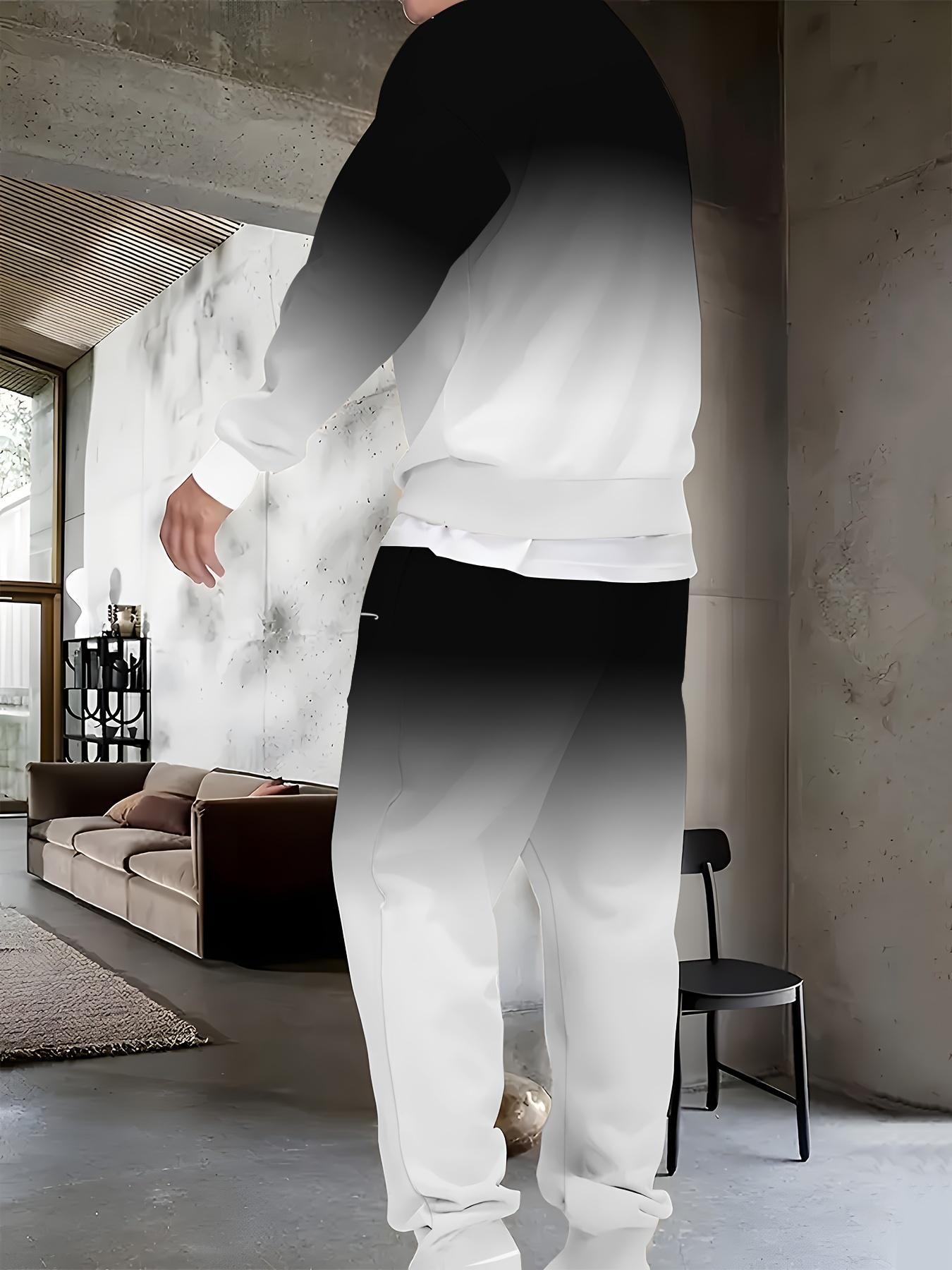 Comfortable Men's Casual Set - Soft Long Sleeve Round Neck Top and Stylish Printed Comfortable Running Pants, Machine Washable, Easy to Care for, Suitable for Daily Leisure