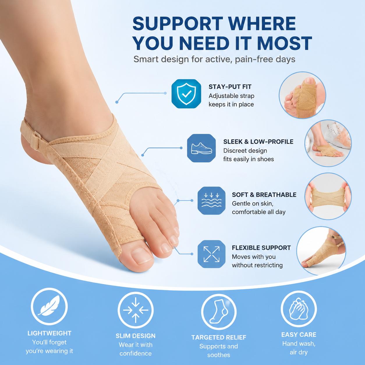 Orthopedic Bunion Correction Sleeve for Men and Women - Breathable Soft-Stretch Fabric, Dual-Action Toe Alignment Support, Hallux Valgus Relief for Daily Activities & Overnight Recovery, Hallux Relief