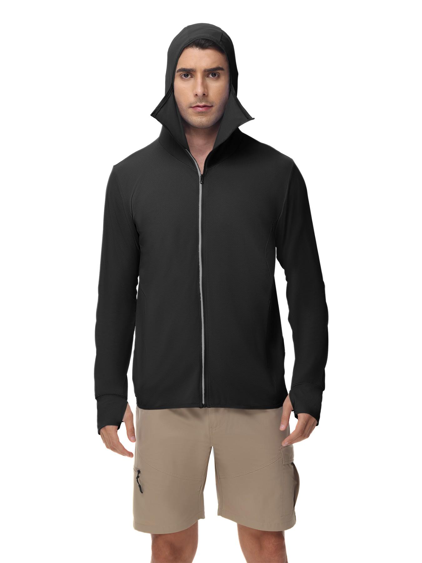 Men's Ice Silk Hooded Sun Protection Jacket, Full Face UV Shield, Breathable Quick-Dry, Outdoor Hiking Climbing Running Cycling Sports Coat