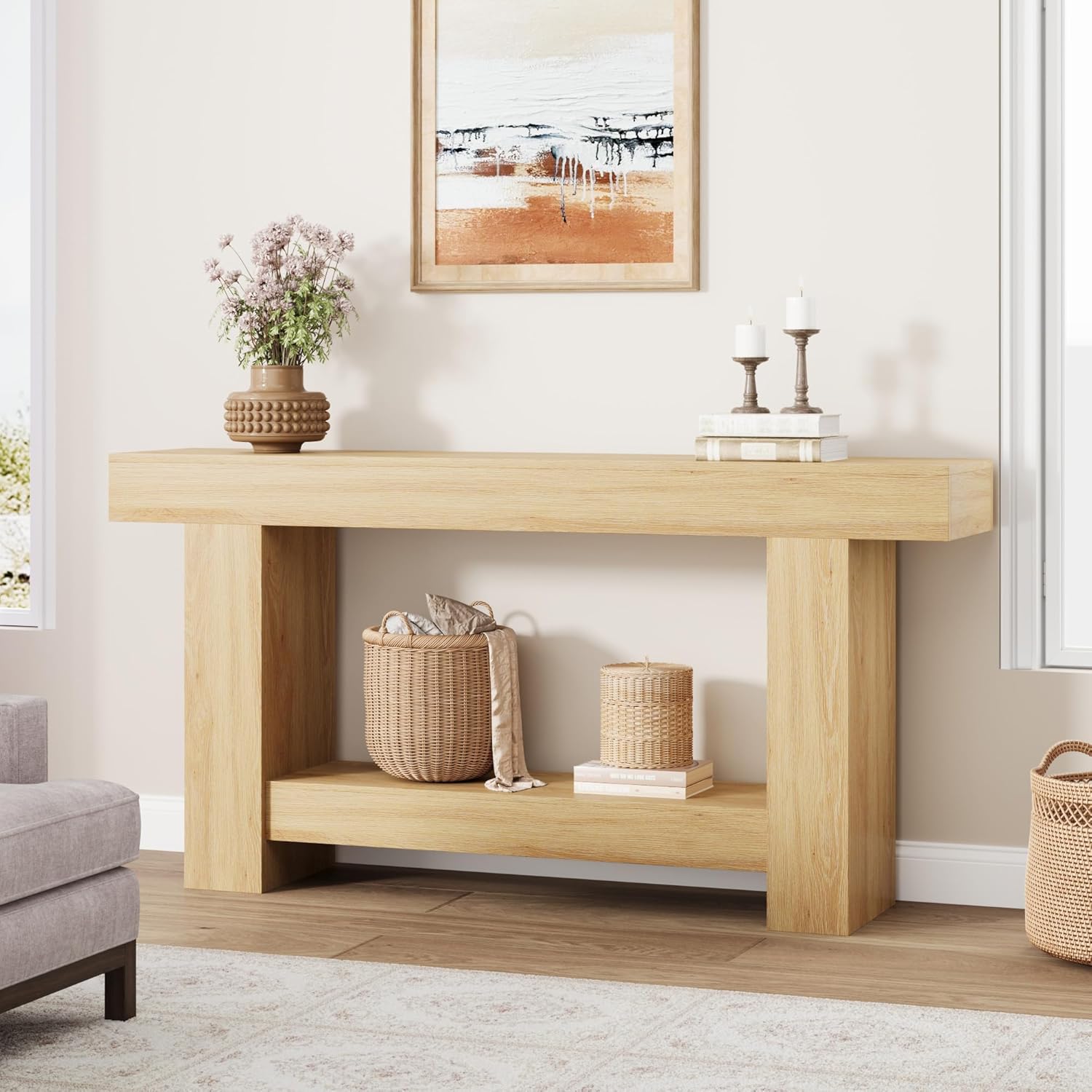 62.9" Narrow Console Table with Storage, Rectangular Sofa Table Behind The Couch,2-Tier Long Console Table, Wooden Accent Table, Entryway Table for Entrance, Hallway, Living Room