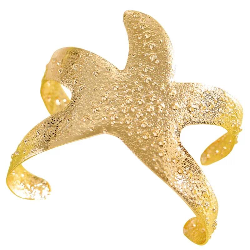 Women's Vintage Gold Geometric Star Metal Texture Adjustable Size Female Cuff Bracelet, Exaggerated Open-Arm Design for Casual Wear Fashion Jewelry, Open Arm Shape