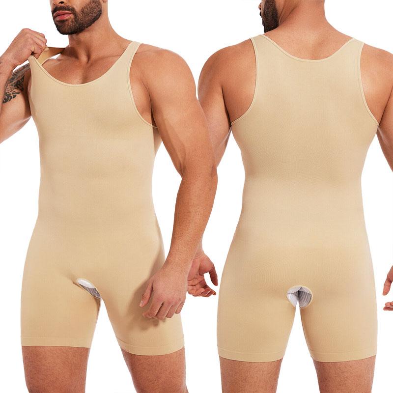 CATTIBOR 1/2/3 PACK Men's Bodysuit Shapewear With Open Crotch ,Men Full Body Shaper Tummy Control Sleeveless Bodysuit,Men Underwear For All Seasons