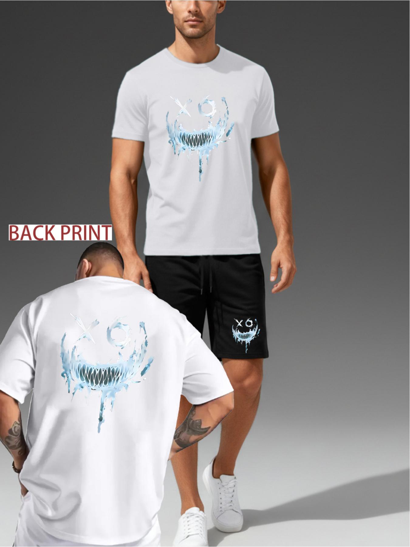 The dark street style is full! Ice blue melting serrated smiling face, a set of trendy and cool personalized outfits