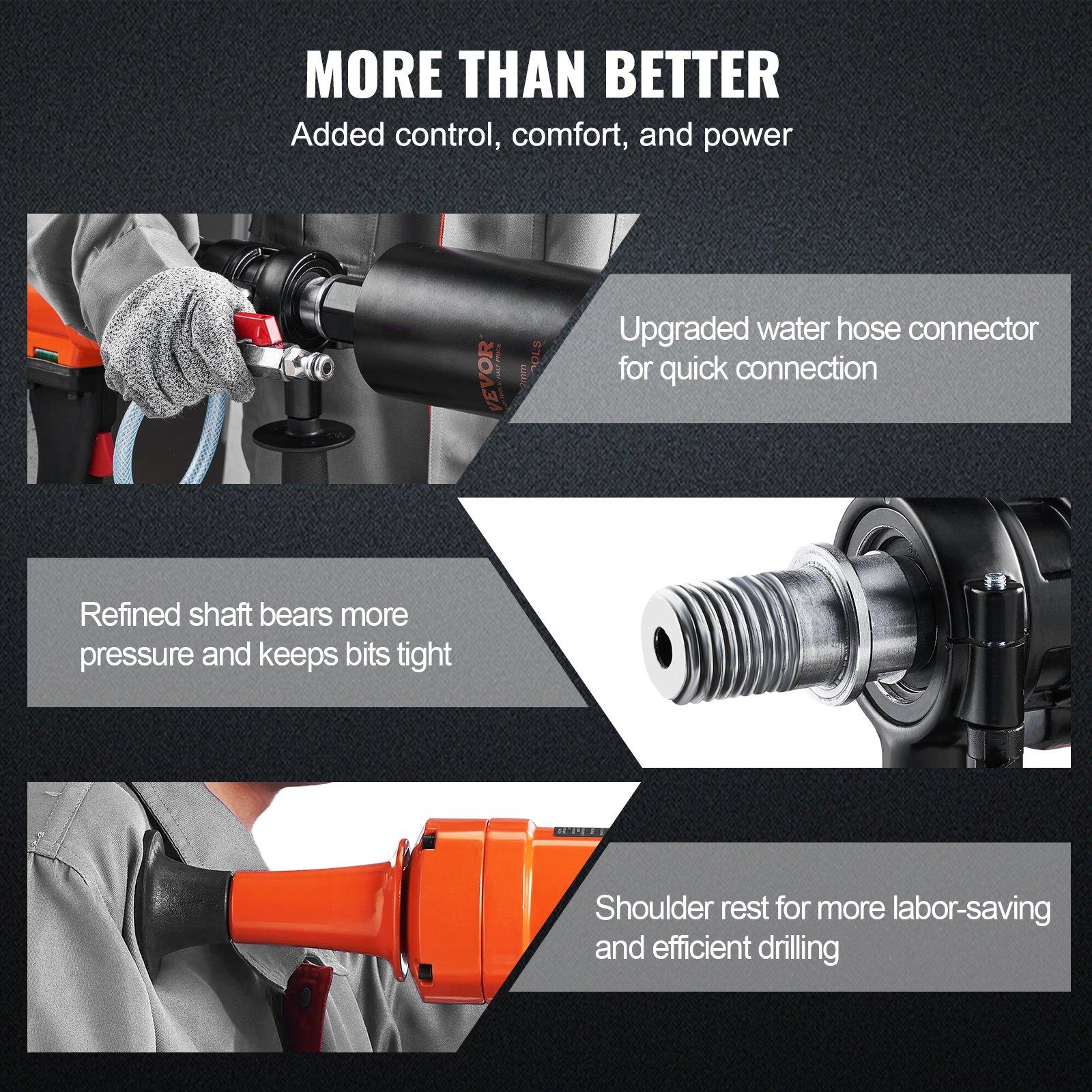 【Summerfinds】VEVOR Diamond Core Drilling Machine, 4in Handheld Wet Concrete Core Drill Rig, 1100-2400RPM Two Speed & 1-1/4" Thread & 2 Bubble Levels, 3-4in Drilling Diameter for Concrete Brick Block Stone, 1500W