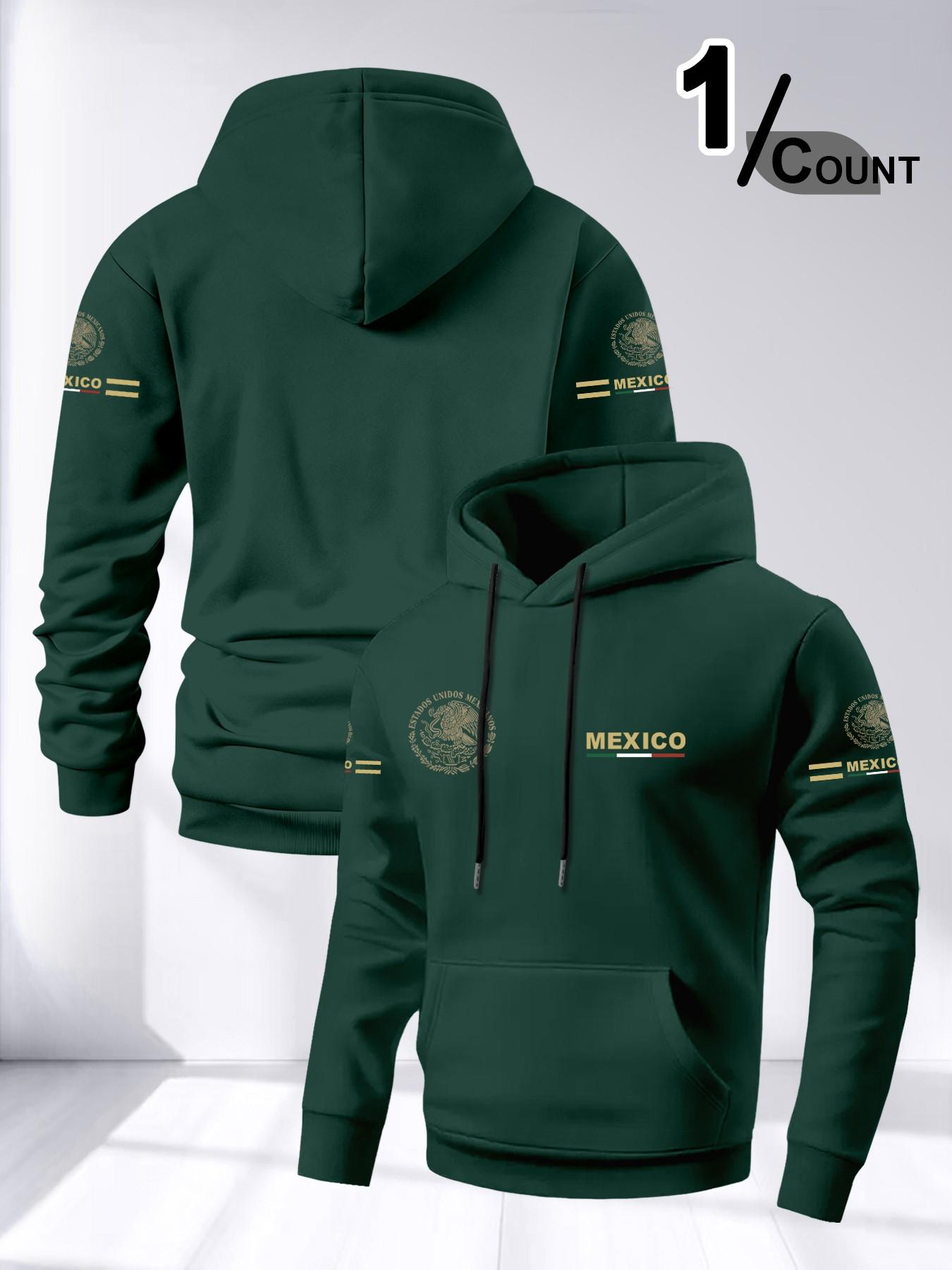 Men's Long Sleeve Hooded Fleece Sweatshirt, Mexican Pattern Print, Loose Fit Drop Shoulder Design, Casual Daily Wear, Comfortable Fashion Pullover