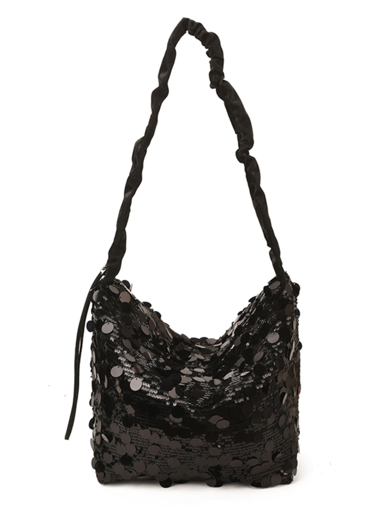 Luxury Sequined Handbag for Women, Silver Color, Large Capacity, Zip Closure, Party, Nightclub, Wedding, Concert