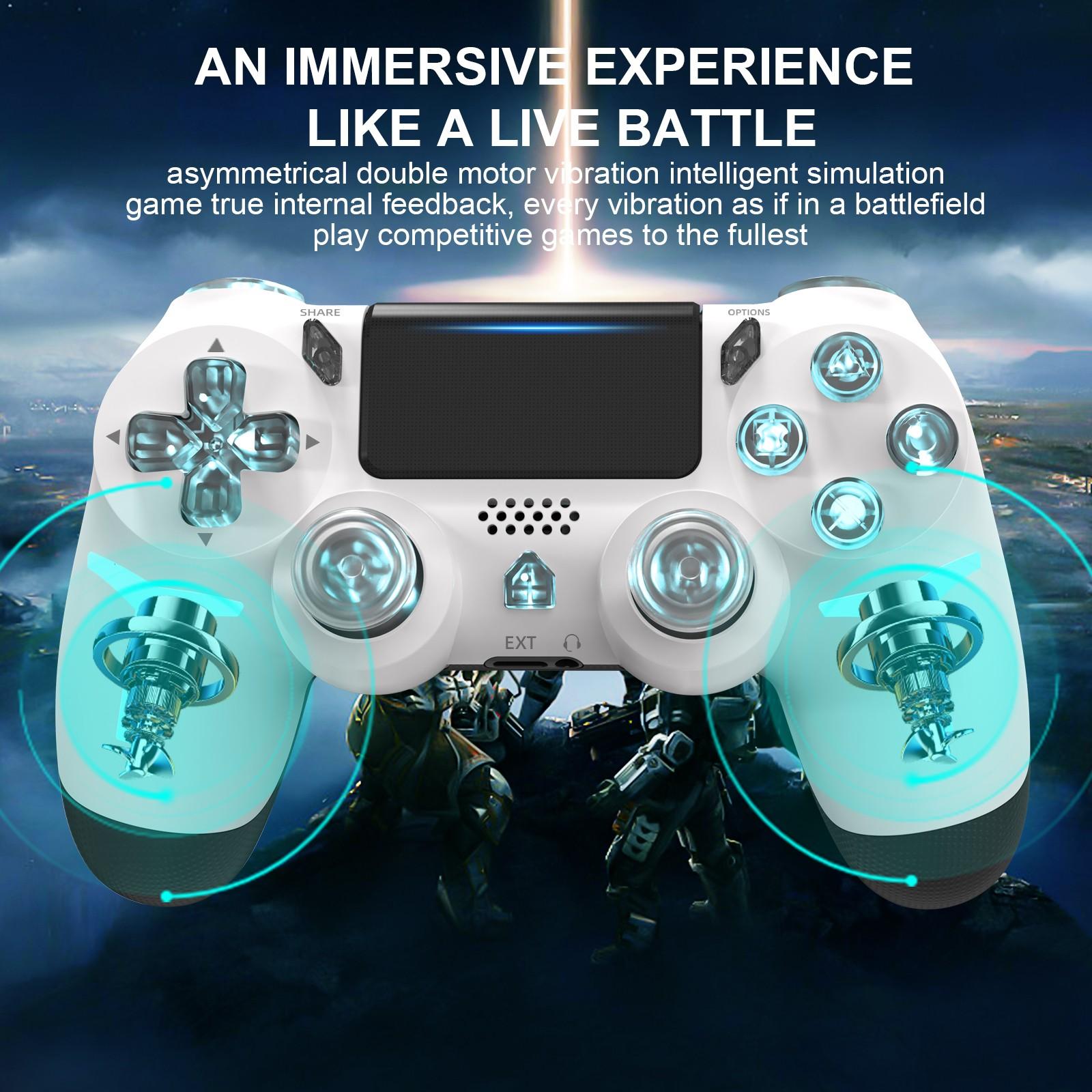 Wireless RGB Gaming Controller with Tri-Color Lighting Compatible with PS4, PS3, and PC RGB Lighting, LED Bluetooth Gaming Controller Six-Axis Gyroscope, Dual Vibration Feedback
