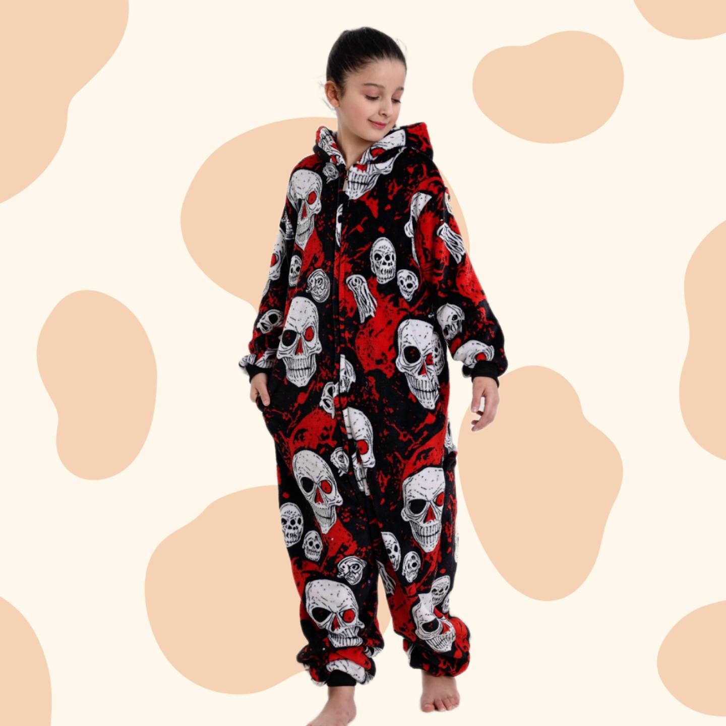 Flame-Resistant One-Piece Pajamas, Cozy Gift, All-Season Loungewear, Zipper Closure, Side Pockets, Hooded