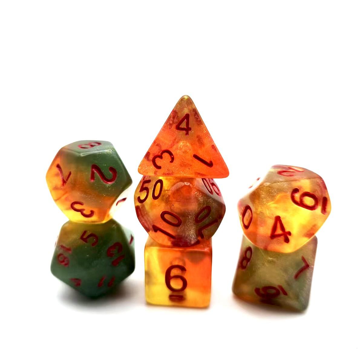 7PCS Polyhedral Dice Set, Green Orange Red DND Dice with Red Numbers, RPG Dice for Dungeons and Dragons, D&D, Pathfinder, MTG, Tabletop Games