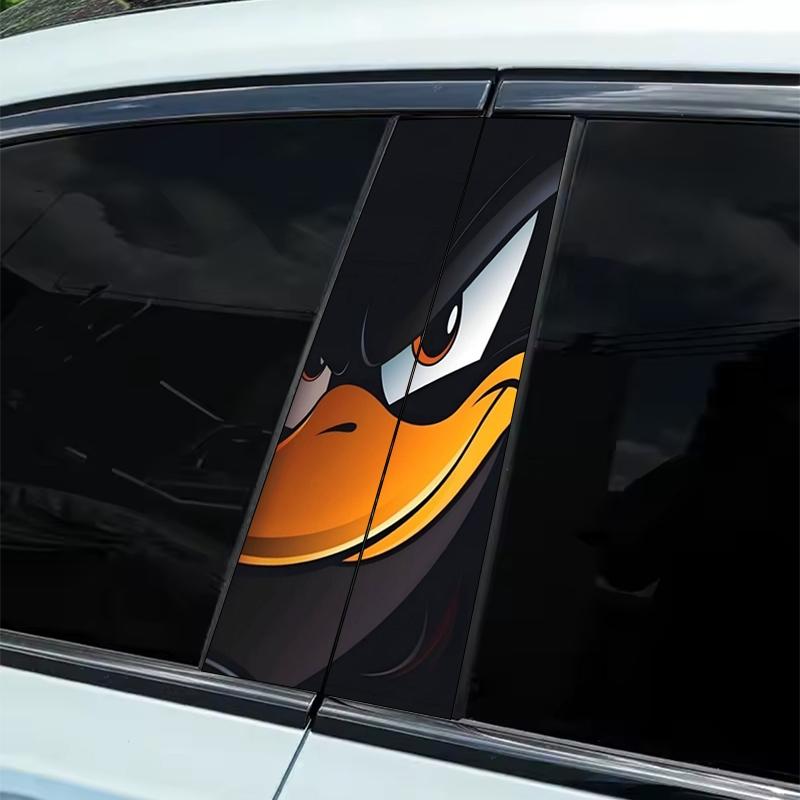 2Pcs A Raging Daffy Duck Cartoon Theme Car Sticker, Decal for cars - Durable Vinyl Sticker, Suitable for B-Pillar, Semi-Matte Surface, Self-Adhesive, Rectangle Shape, Car Decor