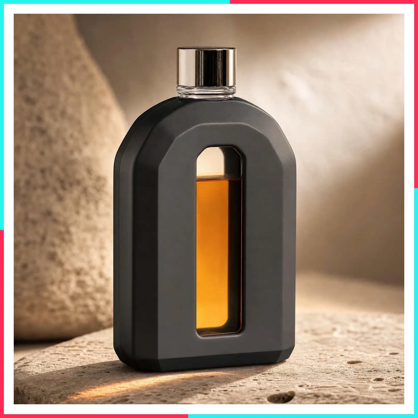 Modern Glass Hip Flask with Silicone Sleeve - Small Portable Travel Liquor Flask for Men & Women - Clear Pocket Drinking Alcohol Flask - Wedding Party, Groomsman, Bridesmaid Gift - 7.5oz/220ml, Black