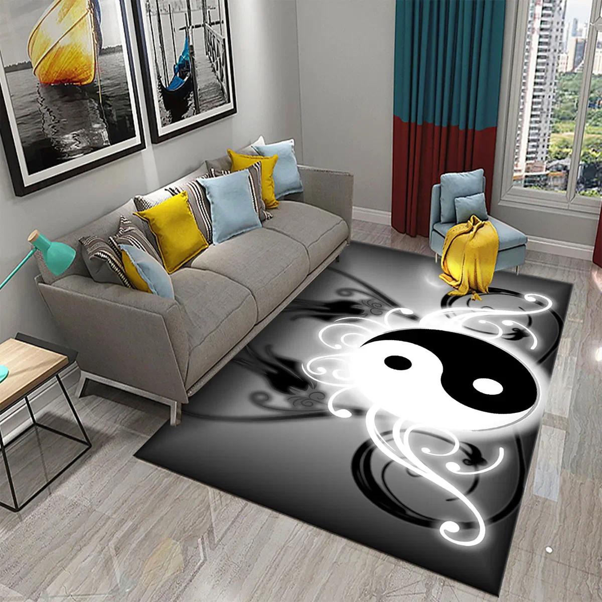 Yin Yang Tai Chi Ink Wash Flannel Area Rug - Traditional Chinese Philosophy Print Soft Mat for Living Room, Non-Slip Spiritual Home Decor#YinYangRug #TaiChiMat #InkWashDecor #ChinesePhilosophyCarpet #NonSlipFlannelRug