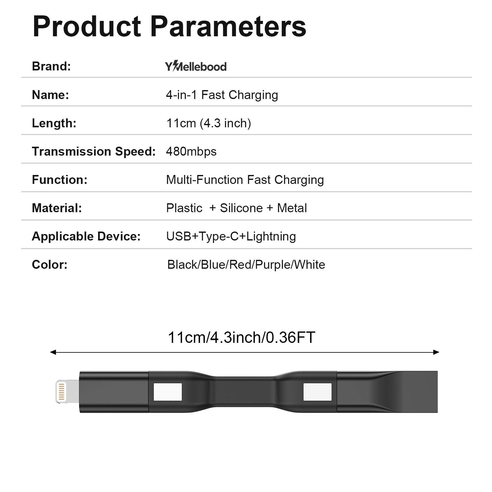 Four-In-One High-Speed USB Charging Data Cable, Compatible with S23, S21, Oneplus, Xiaomi 13, Huawei, Oppo, Supports Data Transfer & Max Power Output