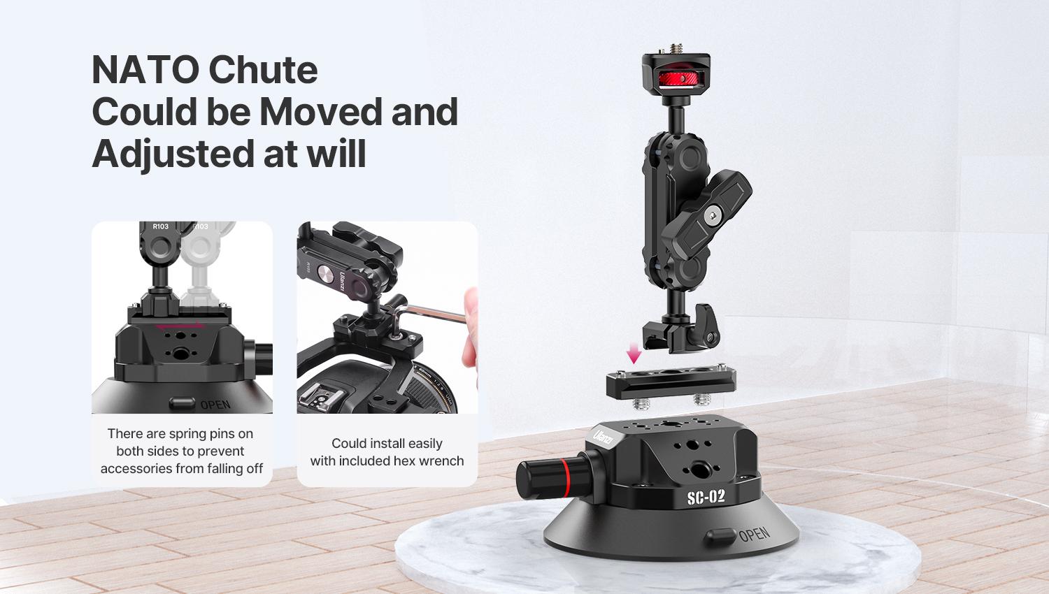 Camera Suction Cup Mount for Gopro - ULANZI SC-02 4.5in Pump-actived Vacuum Suction Mount w Quick Release NATO Magic Arm Car Boat Windshield Window Mount Compatible with Go pro Nikon Canon Sony DSLR